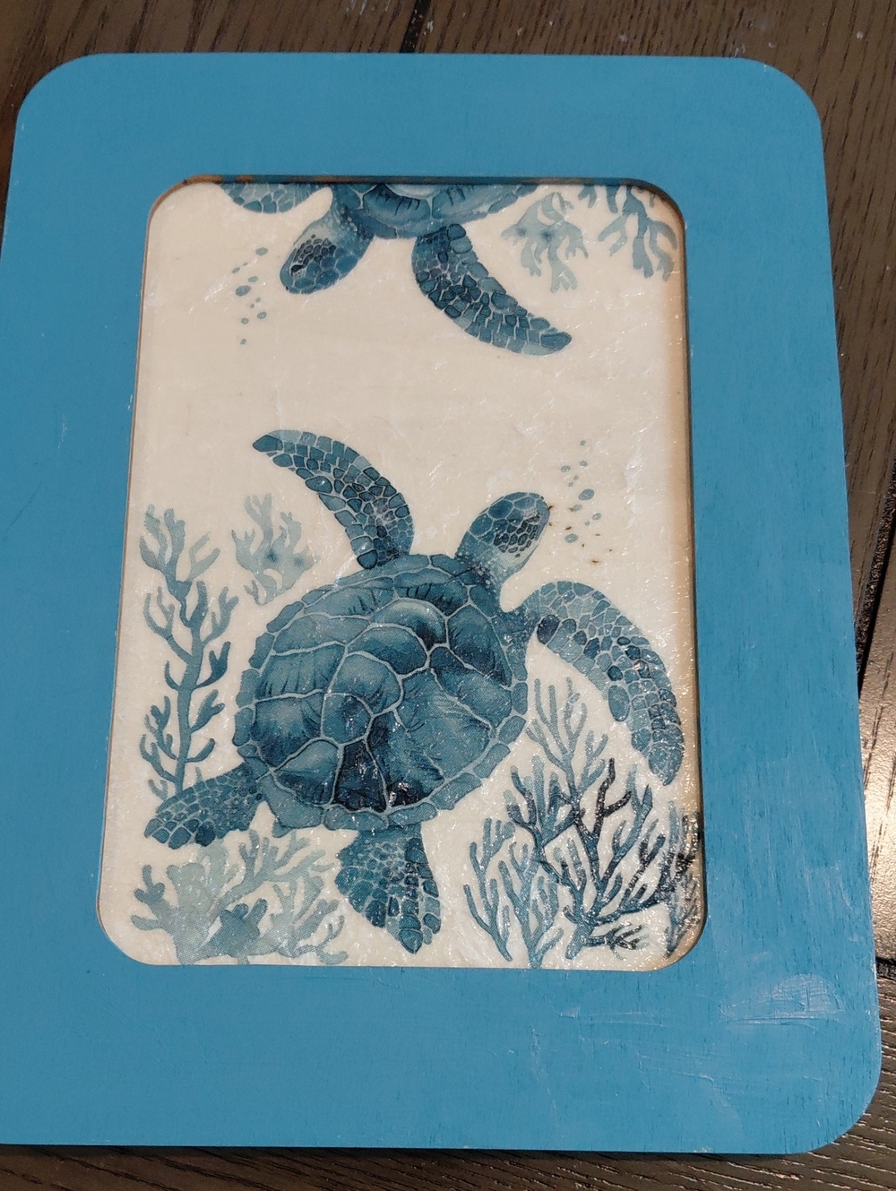 Blue Sea Turtle Wall Art - Brand: 5x7. Decoupaged. Nautical Decor Beach Homegift